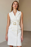 White V-Neck Sheath Work Dress with Belt