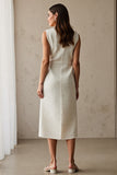Ivory Midi Sheath Round Neck Work Dress