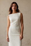 Ivory Midi Sheath Round Neck Work Dress