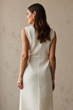 Ivory Midi Sheath Round Neck Work Dress
