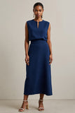 Navy A Line Midi Work Dress