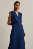 Navy A Line Midi Work Dress