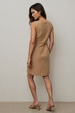 Camel Midi Round Neck Sheath Work Dress