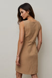 Camel Midi Round Neck Sheath Work Dress