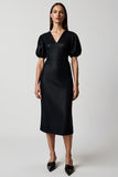 Black Puff Sleeve Sheath Midi Work Dress