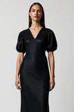 Black Puff Sleeve Sheath Midi Work Dress