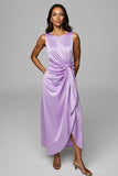 Satin Purple Sheath Maxi Dress with Slit
