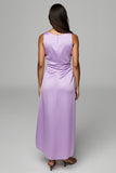 Satin Purple Sheath Maxi Dress with Slit