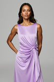 Satin Purple Sheath Maxi Dress with Slit