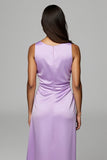 Satin Purple Sheath Maxi Dress with Slit