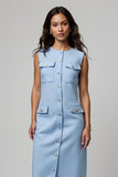 Blue Midi Sheath Work Dress with Buttons