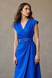 A Line Royal Blue Midi Work Dress with Belt