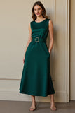 A Line Dark Green Work Dress with Belt