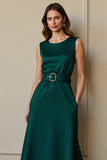 A Line Dark Green Work Dress with Belt