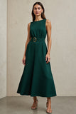 Dark Green A Line Work Dress with Belt