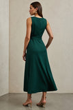 Dark Green A Line Work Dress with Belt