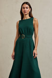 Dark Green A Line Work Dress with Belt