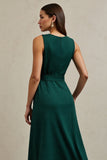 Dark Green A Line Work Dress with Belt