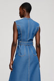 Grey Blue A Line Midi Work Dress