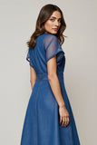A Line Grey Blue Work Dress with Short Sleeves