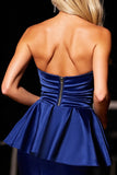 Strapless Navy Satin Bodycon Homecoming Dress