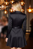 Black A Line V-Neck Work Dress with Long Sleeves