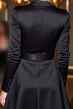 Black A Line V-Neck Work Dress with Long Sleeves