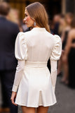 Sequin A Line White Long Sleeve Work Dress