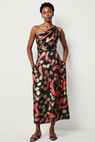 One Shoulder Black A Line Maxi Dress