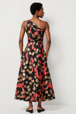 One Shoulder Black A Line Maxi Dress