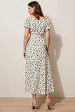 White A Line Black Dot Maxi Dress with Short Sleeves