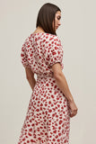 Red A Line Round Neck Printed Midi Dress