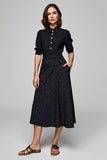 Black Lapel Neck A Line Work Dress with Half Sleeves