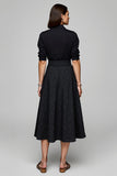Black Lapel Neck A Line Work Dress with Half Sleeves