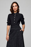 Black Lapel Neck A Line Work Dress with Half Sleeves