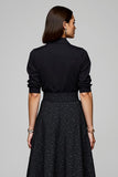 Black Lapel Neck A Line Work Dress with Half Sleeves