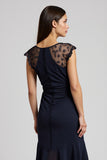 Navy A Line V-Neck Wedding Guest Dress with Ruffles