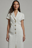 White Sheath Midi V-Neck Work Dress