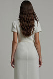White Sheath Midi V-Neck Work Dress