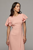 Sheath Orange Flutter Sleeve Midi Work Dress