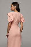 Sheath Orange Flutter Sleeve Midi Work Dress