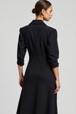 Navy A Line V-Neck Work Dress with 3/4 Sleeves
