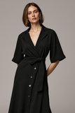 Black A Line V-Neck Work Dress with Half Sleeves