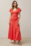 Orange A Line V-Neck Long Wedding Guest Dress with Sash