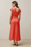 Orange A Line V-Neck Long Wedding Guest Dress with Sash