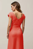 Orange A Line V-Neck Long Wedding Guest Dress with Sash