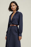 Navy A Line V-Neck Midi Work Dress