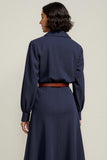 Navy A Line V-Neck Midi Work Dress