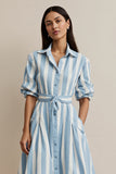 Striped A Line Blue Work Dress with Sash