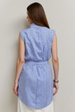 Blue Stripe Sheath Midi Work Dress with Slit